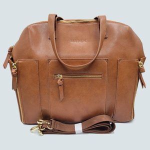 Maedn/Maden Carryall Convertible Vegan Leather Backpack Laptop Tote Bag, Saddle